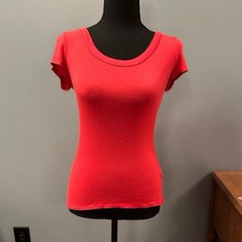 Soprano Womens Top Coral Short Sleeve Scoop Neck Pullover L
